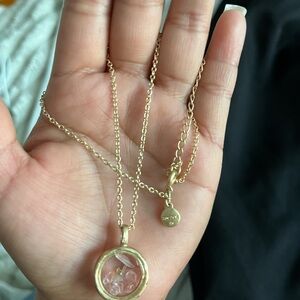 Gold Pendant Necklace with Pink Stone